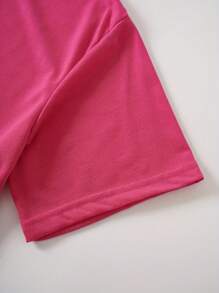 SHEIN EZwear 字母圖案T恤 - 玫紅色 - 查看 4