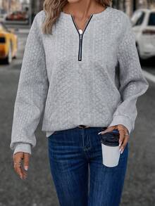 EMERY ROSE Một nửa khóa kéo Thả vai Áo nỉ - Màu Xám nhạt - Xem 5