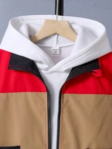 SHEIN Tween Boy Colorblock Vest Jacket & Thermal Lined Hoodie & Sweatpants - Multicolor - View 6