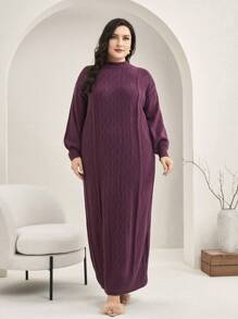 Mulvari Vestido de suéter con cuello de tortuga y hombros caídos en color rojo borgoña talla grande