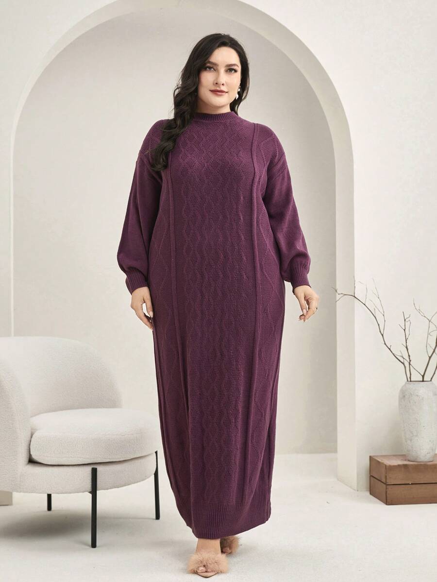 Mulvari Vestido de suéter con cuello de tortuga y hombros caídos en color rojo borgoña talla grande