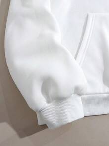 SHEIN EZwear Đồ họa Hoạt hình Túi kangaroo Dây rút Áo hoodie ấm áp - trắng - Xem 4