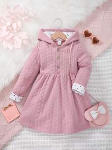 SHEIN 女小童拼接波卡圓點袖口連帽洋裝 - 粉色 - 查看 7