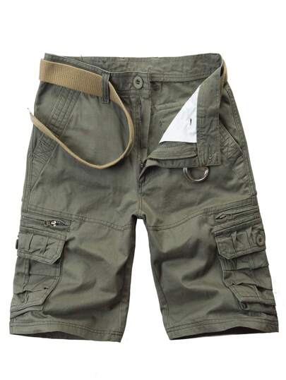 yuehaibao Men's Zipper Pocket Casual Shorts, Summer Lightweight Shorts (Belt Not Included)