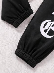 SHEIN Cô gái Tween Đồ họa Chữ cái Eo đàn hồi Quần thể thao - màu đen - Xem 3