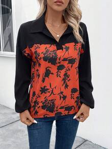 EMERY ROSE 印花燈籠袖襯衫 - 黑色 - 查看 6