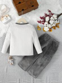 SHEIN Young Boy Contrast Binding Tee & Pants PJ Set - Multicolor - View 2