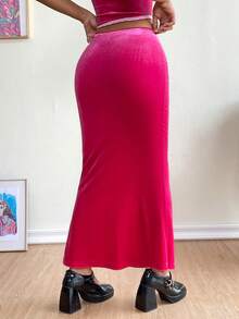 SHEIN MOD Solid Bow Front Mermaid Hem Skirt - Hot Pink - View 2