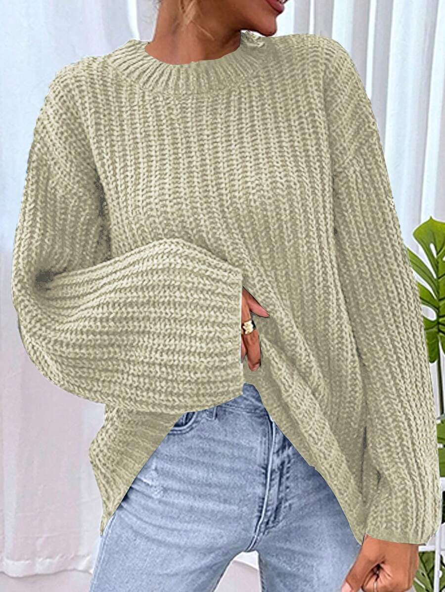 Jednolity Opuszczane ramiona Dzianina prążkowana Swetry