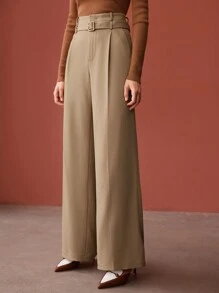 MOTF PREMIUM Z paskiem Wysoka talia Spodnie garniturowe - Kolor khaki - Zobacz 6