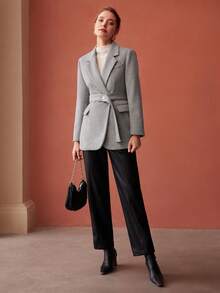 MOTF PREMIUM 西裝領腰帶西裝外套 - 淺灰色 - 查看 8