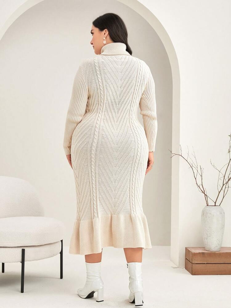 Plus Size High Neck Ruffle Detail Sweater Dress