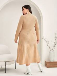 Modelyn Plus Mock Neck Ribbed Knit Sweater Dress - Apricot - View 2