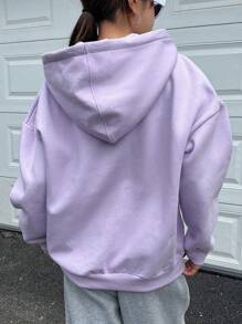 DAZY Thermal Lined Hooded Sweatshirt For Women, Casual Letter Print Pullover Hoodie, Autumn/Winter - Violet Purple - View 4