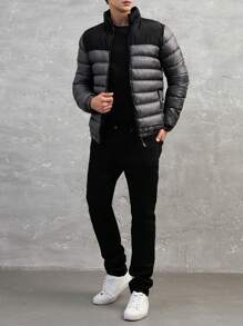 RueChic Men Two Tone Zip Up Down Coat - Grey - View 5