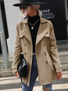 SHEIN Unity Double Breasted Belted Trench Coat - Khaki - View 6