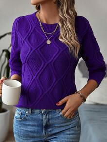 Knit Mix Elegante suéter de punto de manga larga, cuello redondo y corte holgado para mujer, estilo callejero chic, para primavera y otoño. Parte superior de moda casual adecuada para Navidad, Acción de Gracias y Año Nuevo (patrón aleatorio)