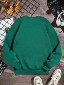 Teen Boy Solid Round Neck Pullover,In Fall/Winter - Green - View 2