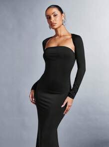 SHEIN BAE Solid Tube Dress With Bolero - Black - View 4