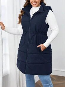 SHEIN Frenchy Áo khoác đệm có dây rút ở eo có khóa kéo - Xanh đậm - Xem 1