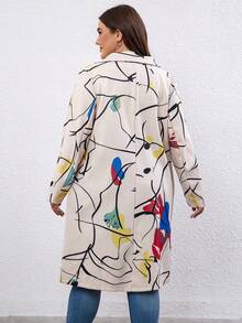 SHEIN LUNE Plus Graphic Print Lapel Neck Overcoat - Apricot - View 2