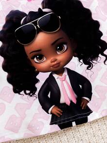 SHEIN Trẻ sơ sinh Cô gái Giải trí Mặc hàng ngày Dễ thương & Niềm vui Hoạt hình Nhân vật Mẫu In Vòng cổ Tay áo dài Đầm Đối với Nhà - Nhiều màu - Xem 3