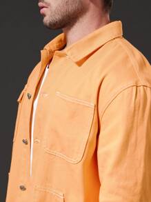 Manfinity Nam Plus Túi có nắp Áo khoác denim - Màu vàng - Xem 5