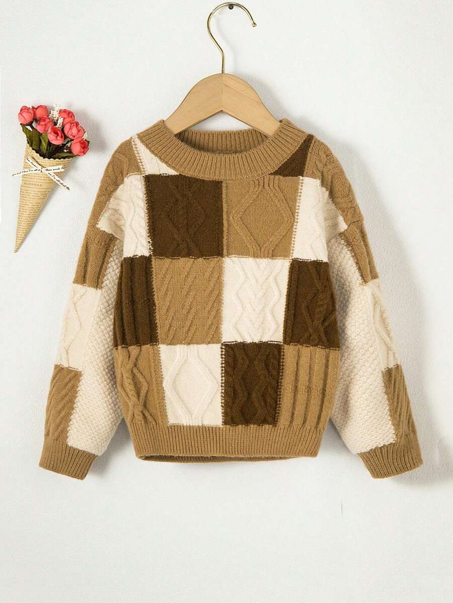 SHEIN Young Boy Plaid Pattern Drop Shoulder Sweater - Multicolor - View 1