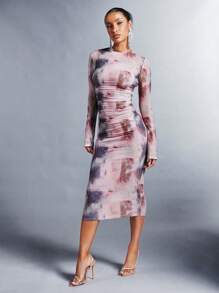 SHEIN BAE Tie Dye Ruched Side Bodycon Dress