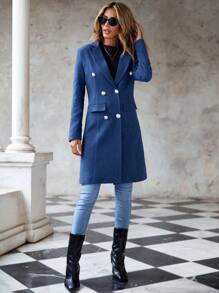 EURMUSE Flap Detail Double Breasted Blazer - Navy Blue - View 5