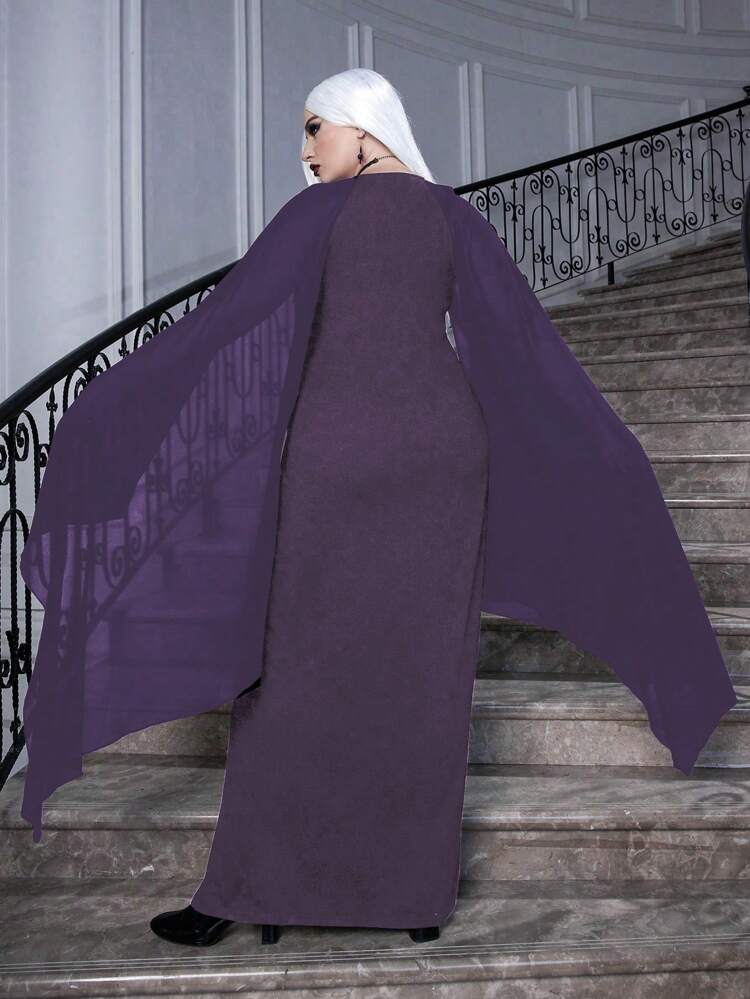 Plus Solid Split Thigh Dress Without Belt