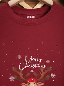SHEIN EZwear Christmas Print Tee - Burgundy - View 5