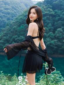 DAZY 4 cái/bộ Bikini Set đi biển mùa hè - màu đen - Xem 2