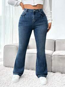 SHEIN EZwear Plus Flare Leg Jeans - Blue - View 4