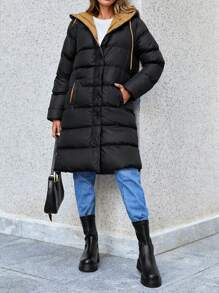 SHEIN Cottnline Women's Hooded Padded Jacket - Black - View 4