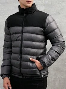 RueChic Men Two Tone Zip Up Down Coat - Grey - View 4