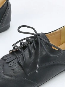 Women's Lace-up Flat Shoes - Black - View 5