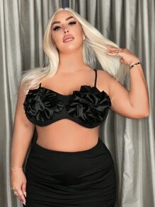 SHEIN SXY 大碼立體花卉前吊帶上衣 - 黑色 - 查看 4