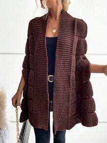 SHEIN Clasi Solid Open Front Duster Cardigan - Coffee Brown - View 1