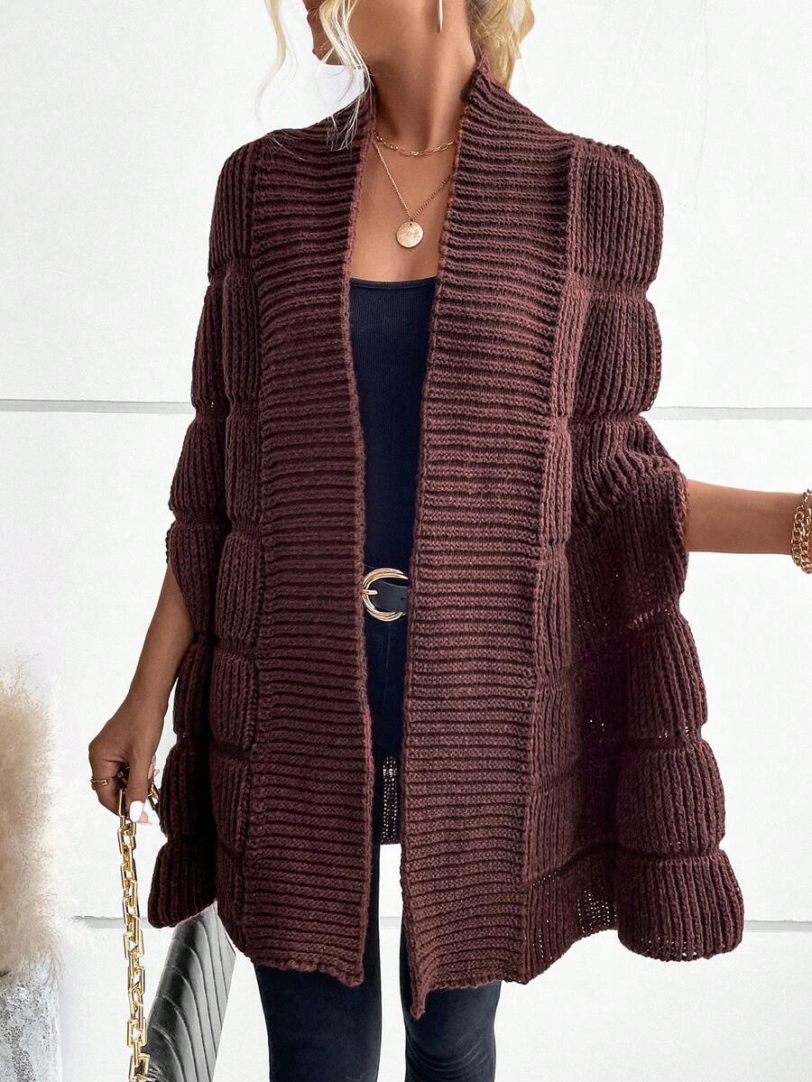 SHEIN Clasi Chất rắn Mở Mặt trước Áo len Duster - Cà phê nâu - Xem 1