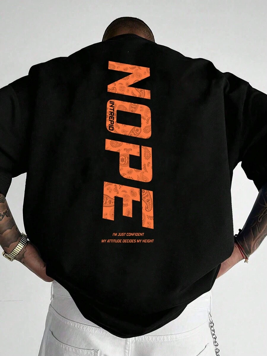 Manfinity RebelGame 超大号男式标语图案落肩 T 恤 - 黑色 - 查看 1