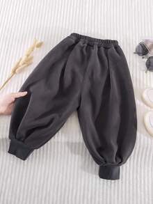 1pc Young Boys Simple Patchwork Thermal Lined Long Pants & Sports Pants, Autumn And Winter - Dark Grey - View 2