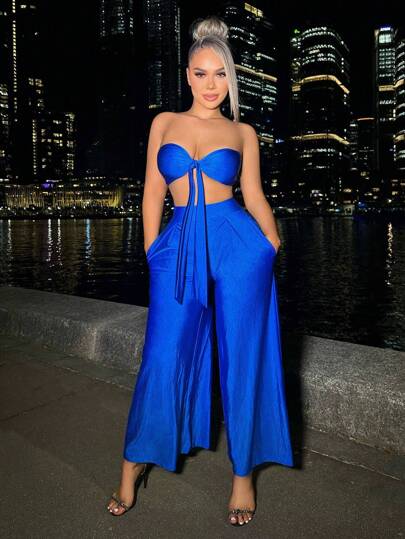 SHEIN SXY 前繫帶抹胸上衣&闊腿褲