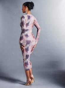 SHEIN BAE Tie Dye Ruched Side Bodycon Dress