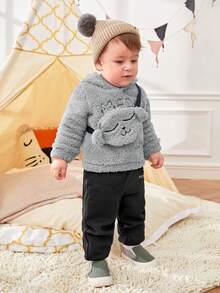 SHEIN Áo nỉ và túi cho bé trai thêu hình hoạt hình. - Xám - Xem 10