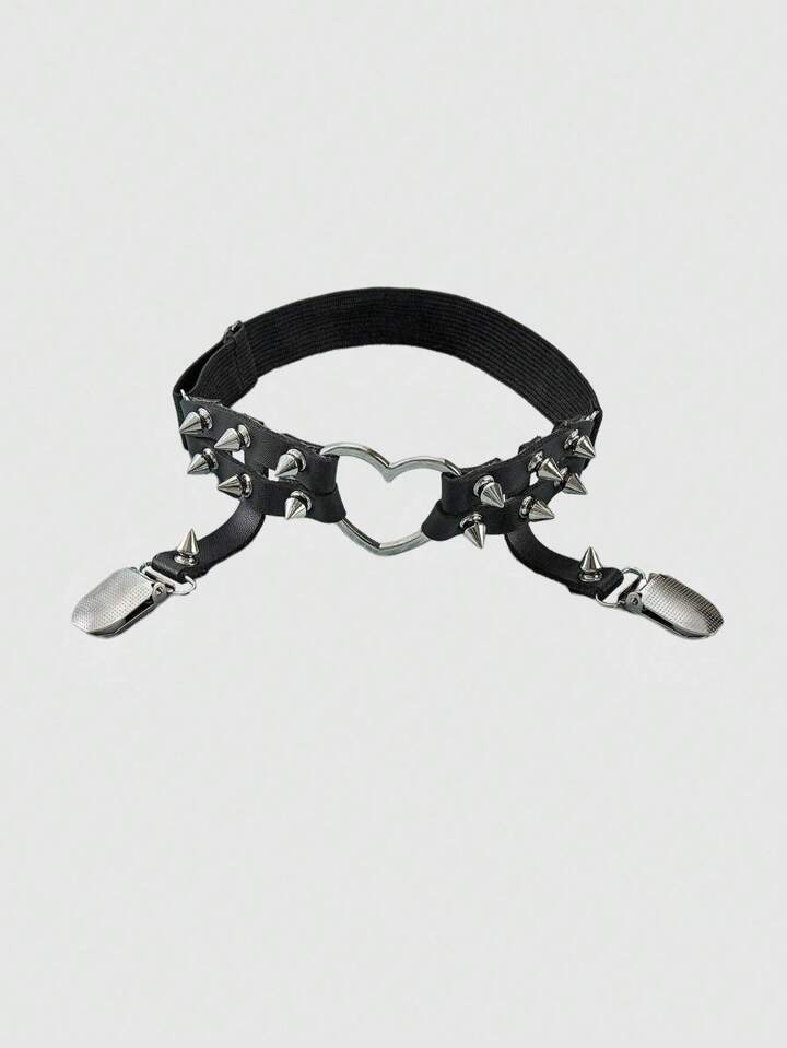 Our Grunge Punk 1pc Heart & Spiked Decor Garter Belt is such a vibe - ROMWE