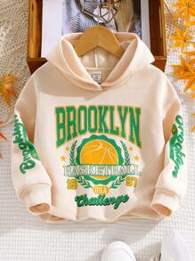 Áo nỉ tay trễ vai in hình bóng rổ và chữ cái dành cho bé gái - Màu be - Xem 1