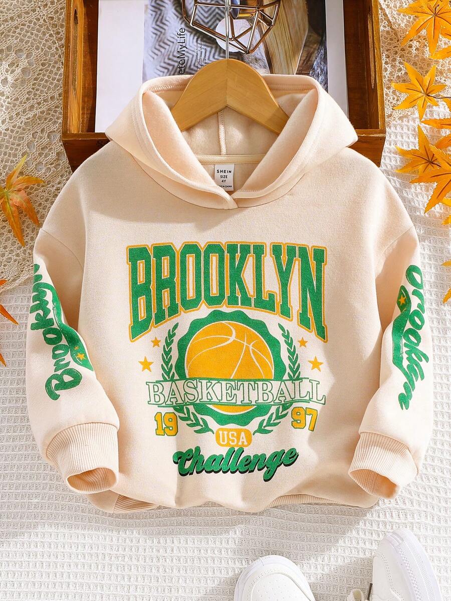 Áo nỉ tay trễ vai in hình bóng rổ và chữ cái dành cho bé gái - Màu be - Xem 1
