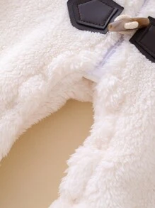 女嬰卡通刺繡3D耳朵設計連帽絨毛連身褲&圍巾適用於聖誕 - 白色 - 查看 6