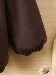 SHEIN Baby Boy Bear Patched Detail Fuzzy Lined Hooded Jacket - Multicolor - View 6